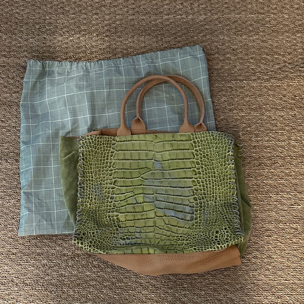Let & Her Aztec Bag Green Crocodile-Embossed Tote Bag